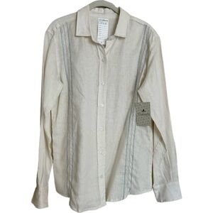 Mexican Guayabera Tulum Button Up Shirt White Blue NWT Size Medium Summer Beach